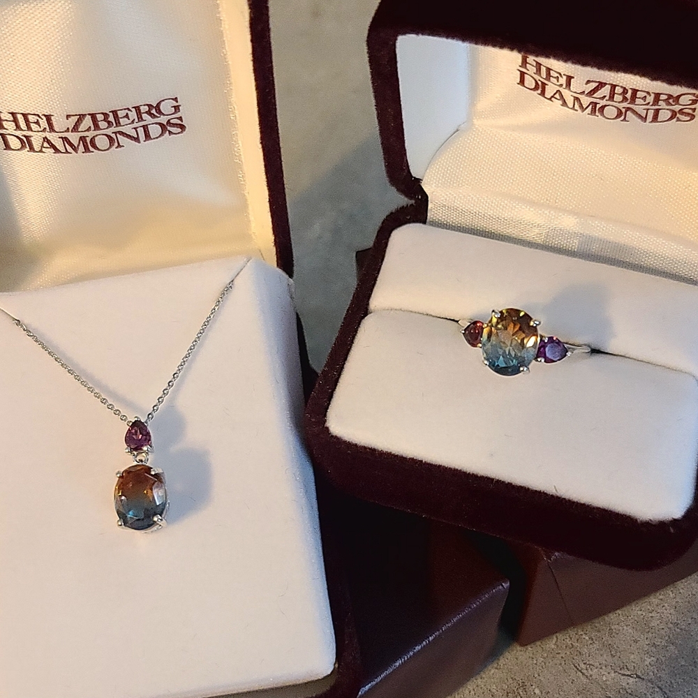 New Helzberg Sterling Costa Quartz, Garnet Ring, Necklace